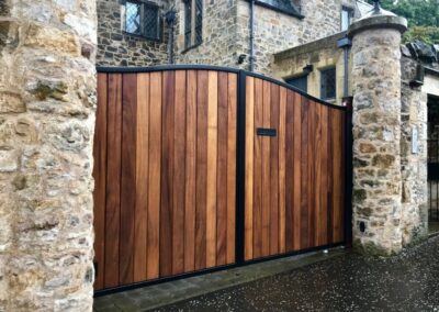 Metal Framed Iroko Infill Automatic Gates Edinburgh