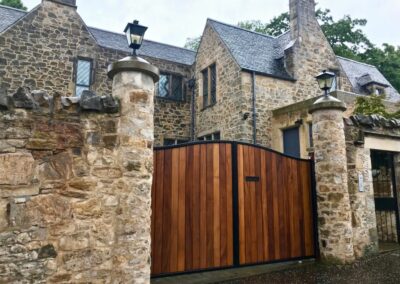 Metal Framed Iroko Infill Automatic Gates Edinburgh