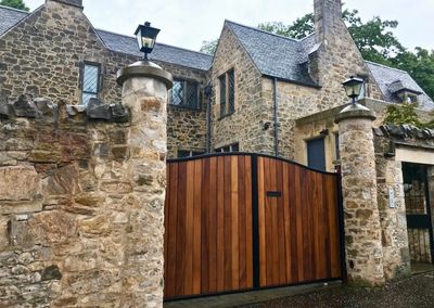 Metal Framed Iroko Infill Automatic Gates Edinburgh