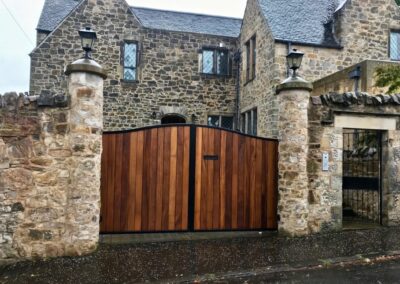 Metal Framed Iroko Infill Automatic Gates Edinburgh