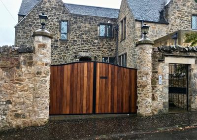 Metal Framed Iroko Infill Automatic Gates Edinburgh