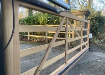AES (Scotland) Ltd recently installed Iroko five bar automatic swing gate in Kirkliston