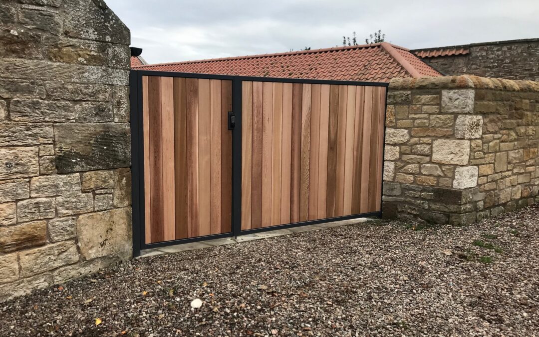 New Manual Metal Framed Cedar Infill Driveway Gates St Andrews Fife