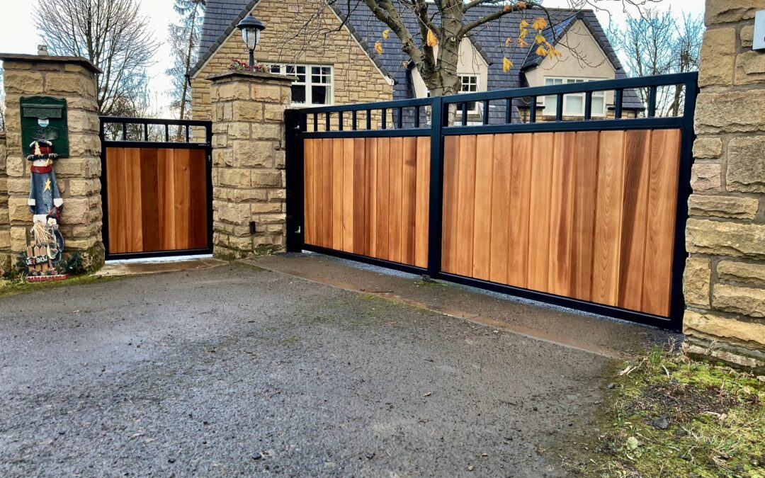 New Replacement Automatic Driveway Gates With Matching Pedestrian Gate Edinburgh