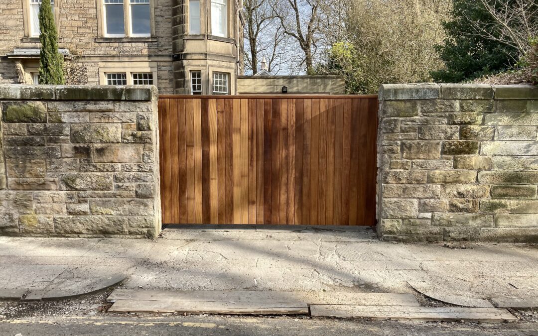 New Solid Iroko Automatic Cantilever Sliding Gate Edinburgh