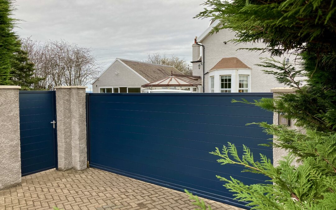 New Automatic Aluminium Cantilever Sliding Gate with Matching Pedestrian Gate Edinburgh