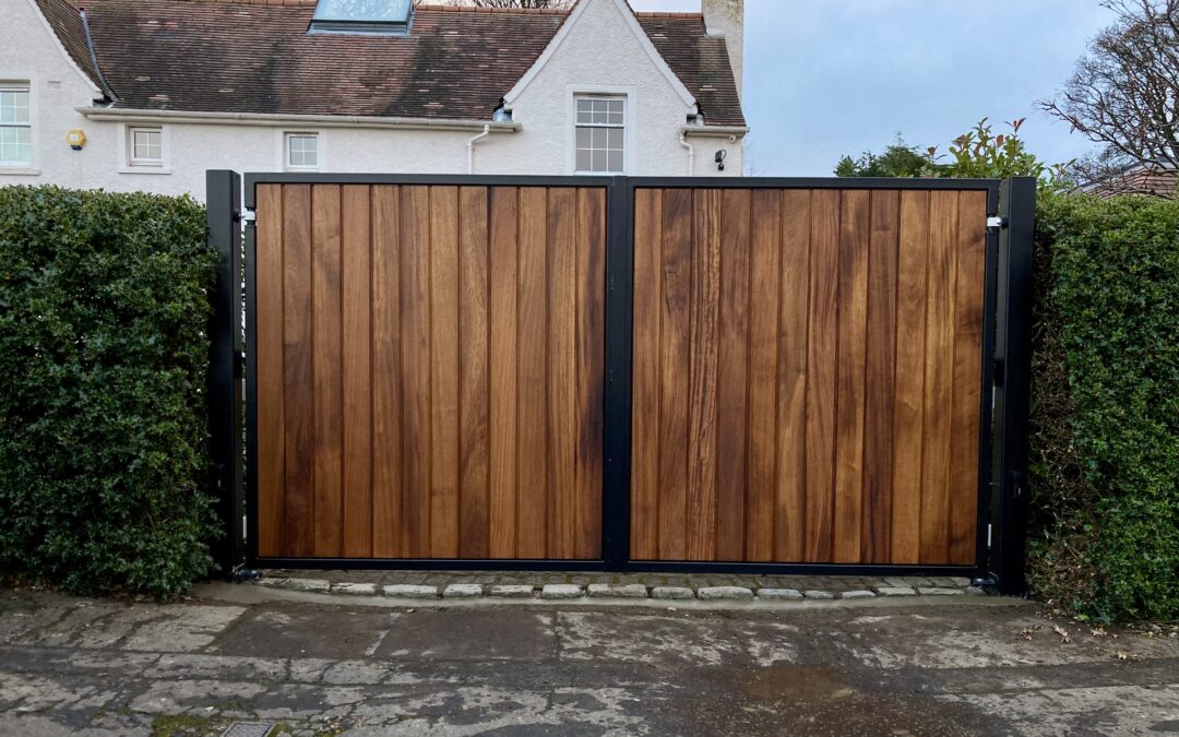 Electric Metal Framed Iroko Infill Gates Edinburgh