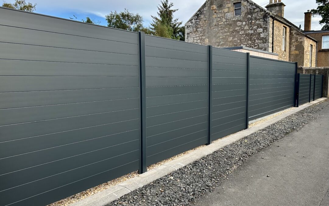Electric Aluminium Sliding Gate with Matching Fencing and Pedestrian Gate Cupar