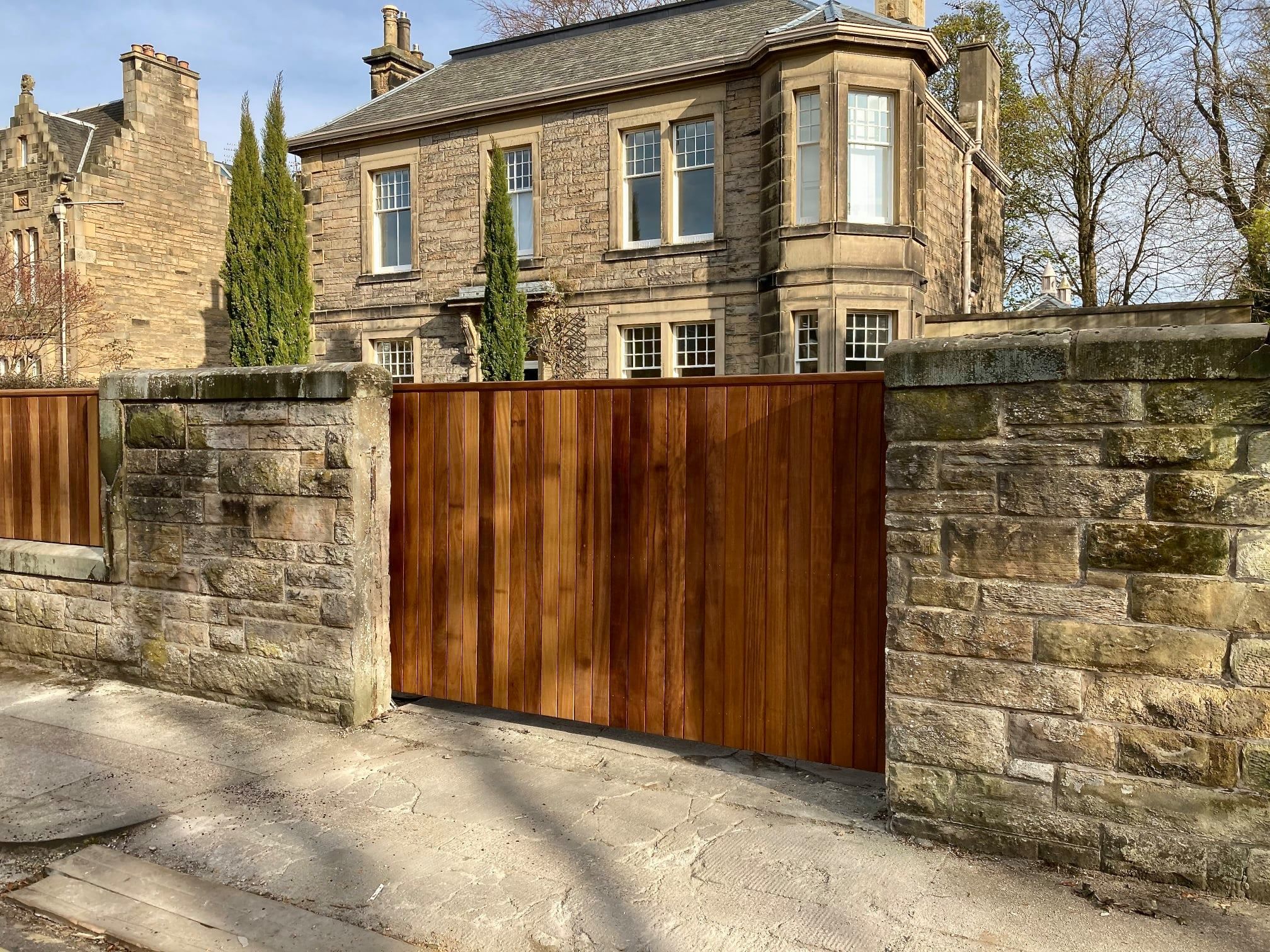 Bespoke Electric wooden sliding gate installed in Edinburgh