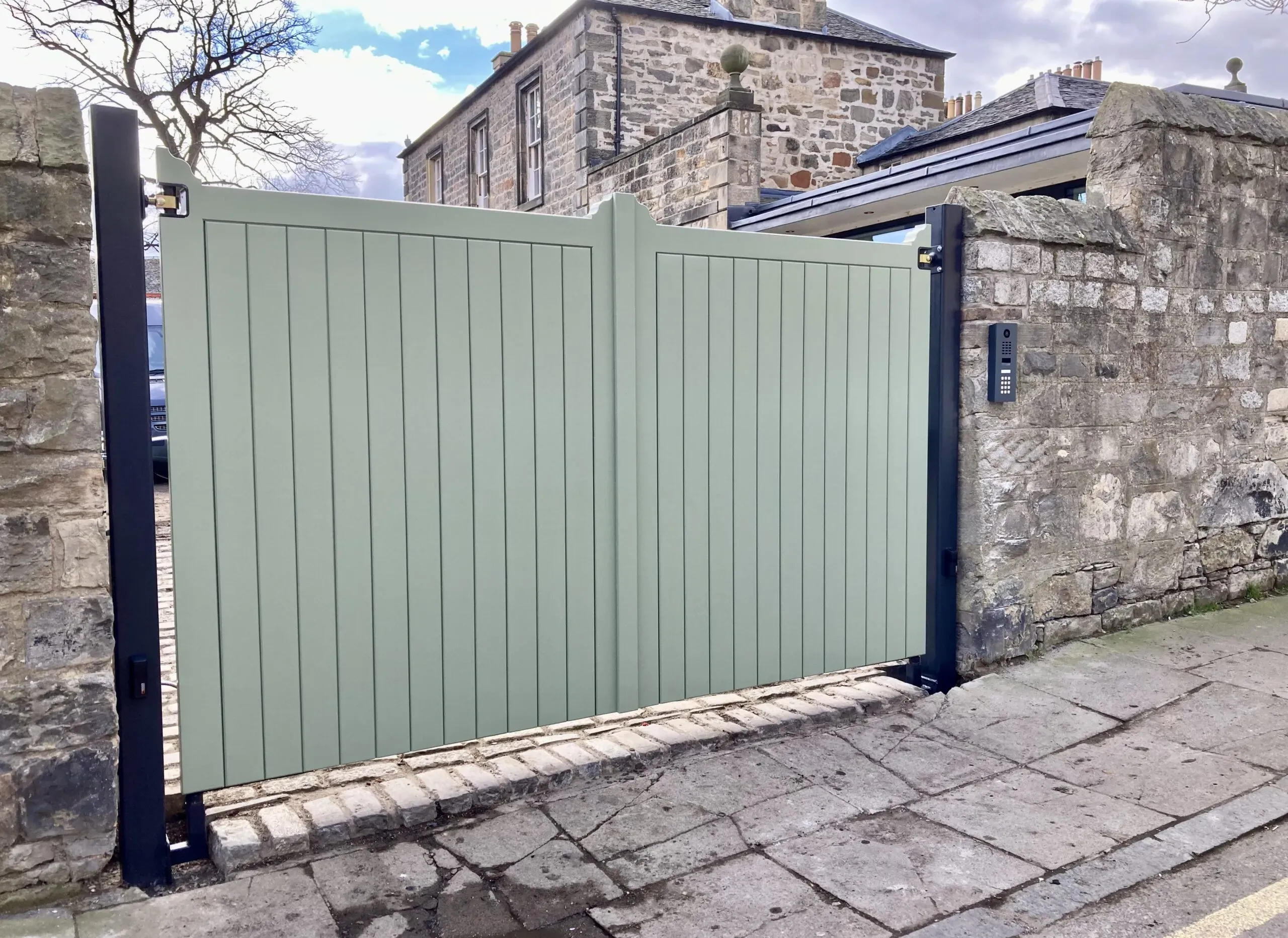 Beautiful hardwood electric driveway gates installed in Edinburgh 