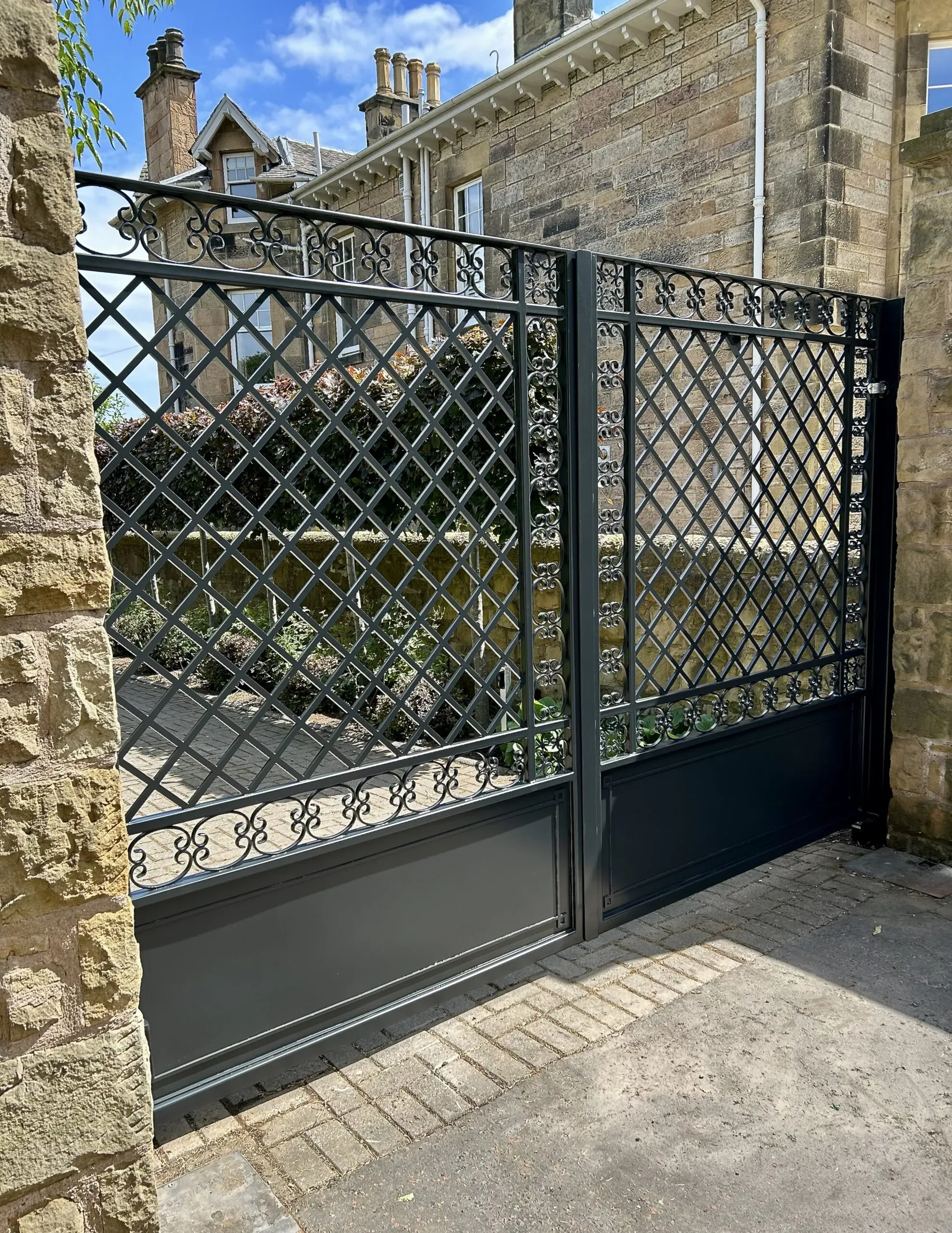 Bespoke electric wrought iron driveway gates installed in Edinburgh